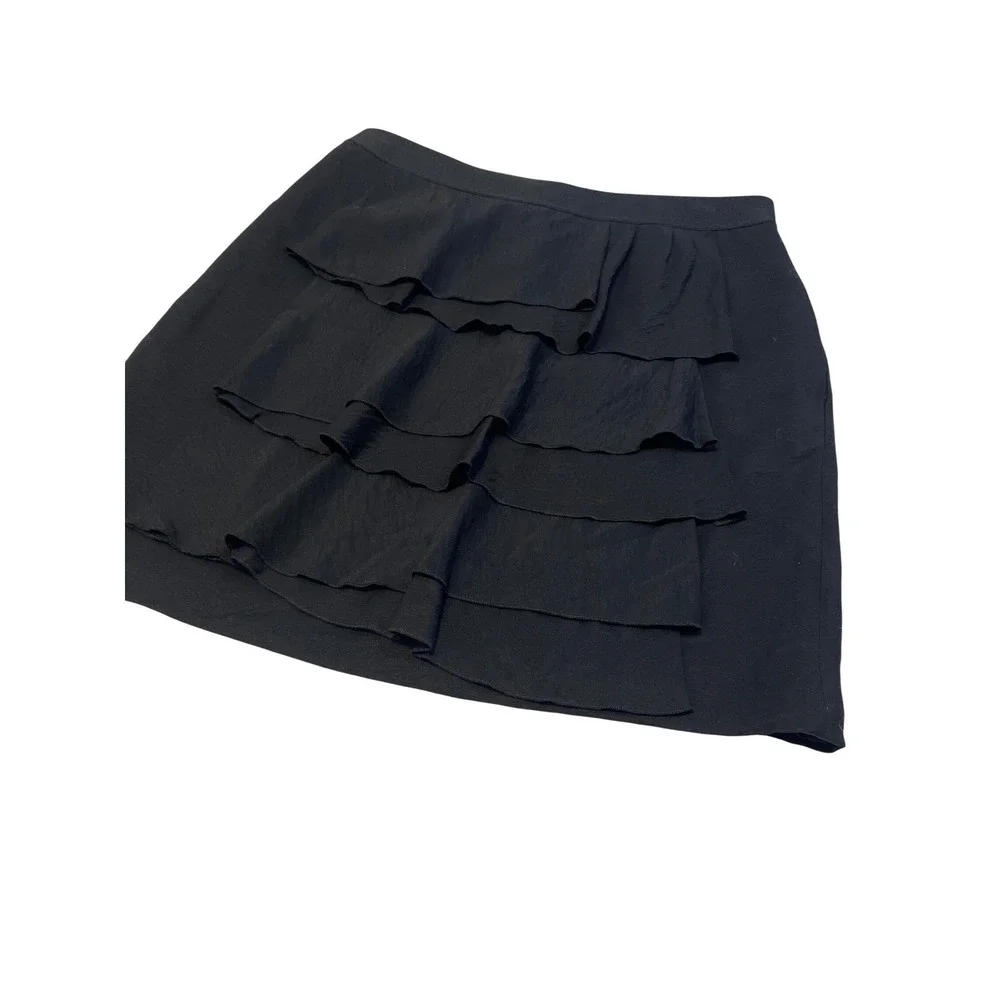 BCBGMAXAZRIA Black Tiered Ruffle A Line Mini Skirt‎ Women Size 8